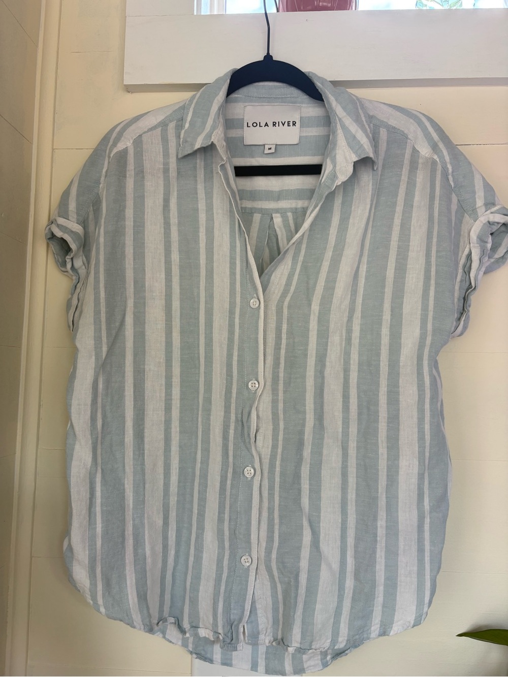 Lola River Women’s Light Blue & White Stripe Button-Down Shirt